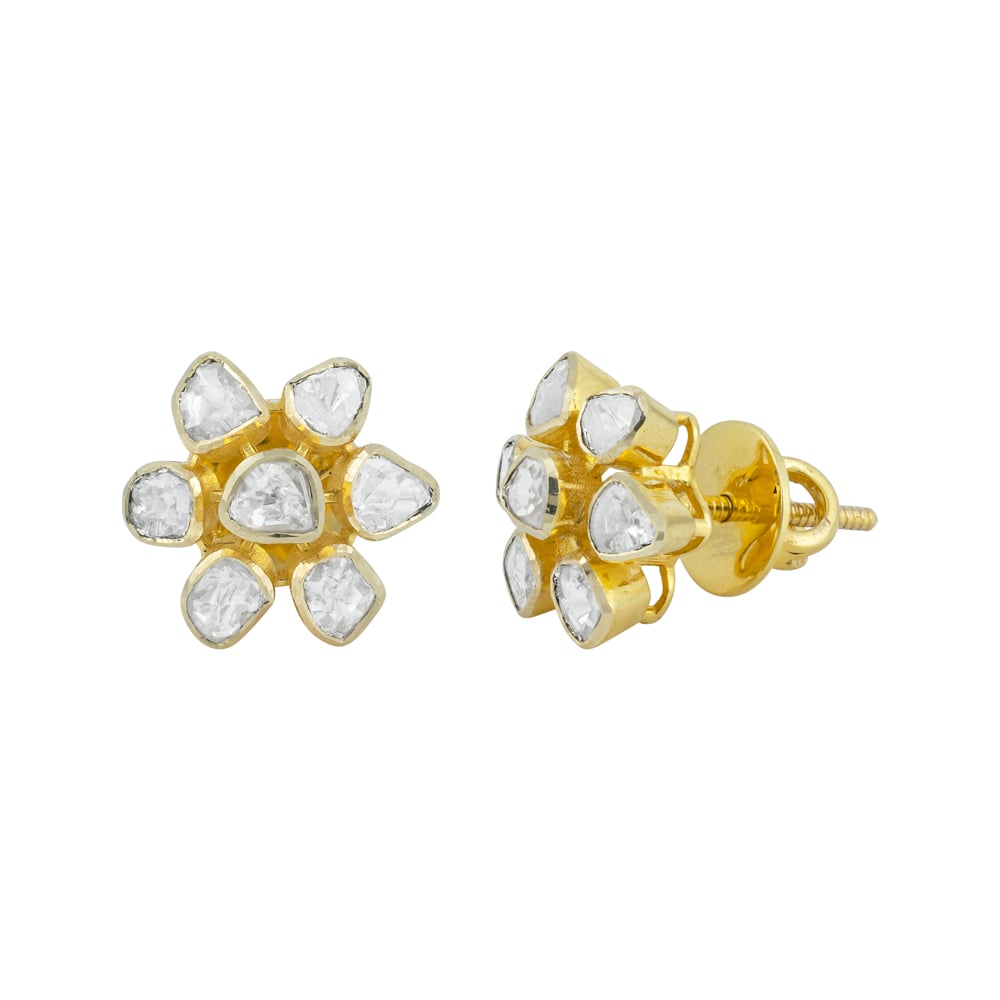 Six-Petal Polki Floral Studs in Open Setting